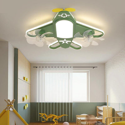 Contemporary Creative Airplane Iron Acrylic LED Flush Mount Ceiling Fan Light For Bedroom