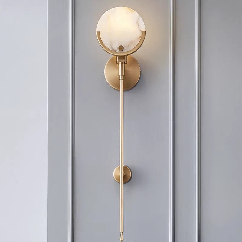 Contemporary Scandinavian Round Copper Marble 1-Light Wall Sconce Lamp For Living Room