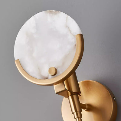 Contemporary Scandinavian Round Copper Marble 1-Light Wall Sconce Lamp For Living Room