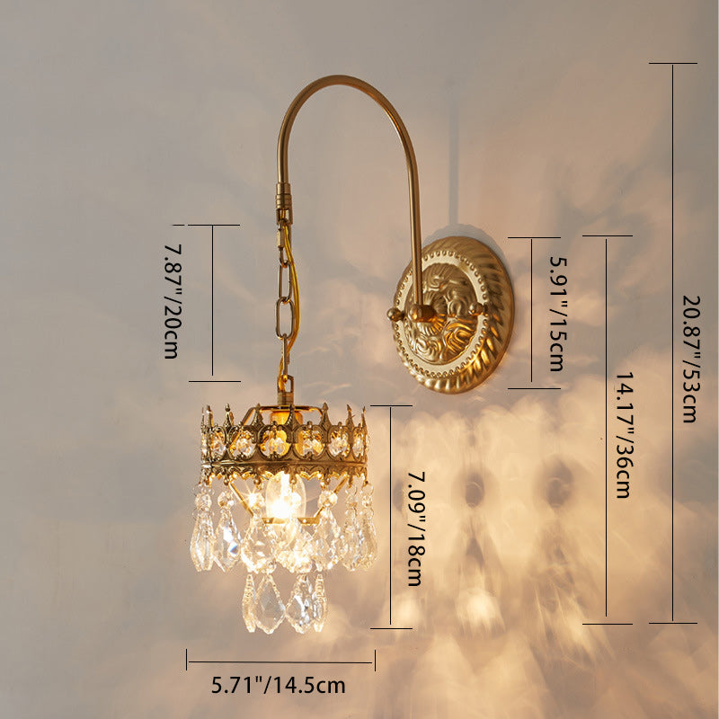 Moderne Luxus Crown Runde Eisen Kristall 1-Licht Wand Leuchte Lampe Für Wohnzimmer 