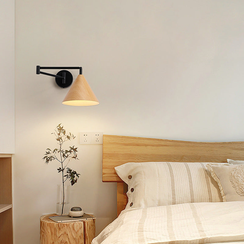 Modern Minimalist Cone Iron 1-Light Wall Sconce Lamp For Bedroom