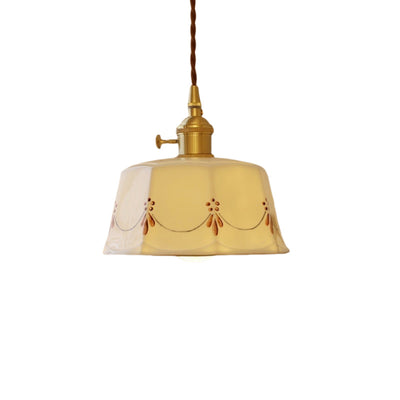 Traditional Japanese Cylinder Brass Ceramic 1-Light Pendant Light For Bedroom