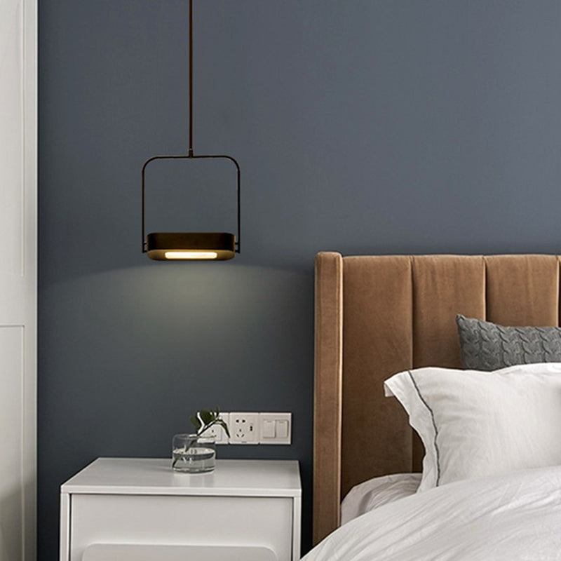 Moderne minimalistische rechteckige LED-Pendelleuchte aus Metallglas für Schlafzimmer 