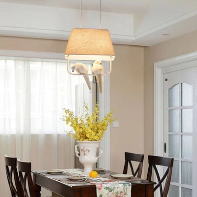 Contemporary Scandinavian Rectangle Linen Metal 1/2/3 Light Chandelier Island Light For Dining Room