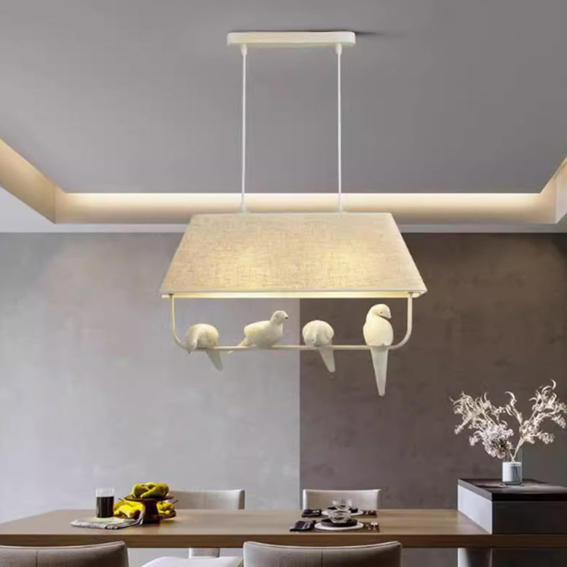 Contemporary Scandinavian Rectangle Linen Metal 1/2/3 Light Chandelier Island Light For Dining Room