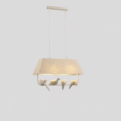 Contemporary Scandinavian Rectangle Linen Metal 1/2/3 Light Chandelier Island Light For Dining Room