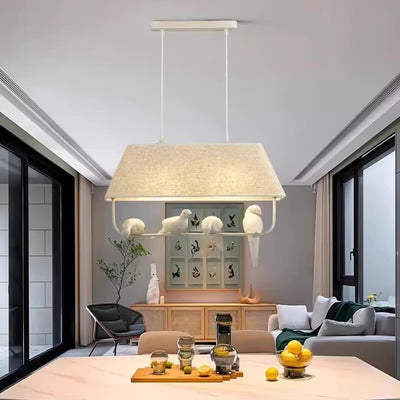 Contemporary Scandinavian Rectangle Linen Metal 1/2/3 Light Chandelier Island Light For Dining Room