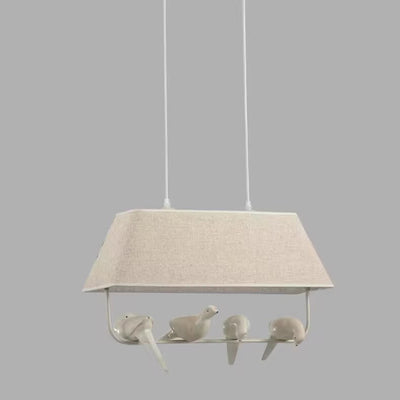 Contemporary Scandinavian Rectangle Linen Metal 1/2/3 Light Chandelier Island Light For Dining Room