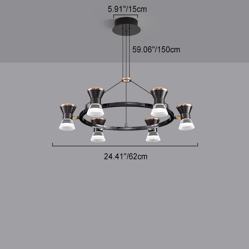 Moderner minimalistischer runder LED-Kronleuchter aus Metall, Aluminium und Acryl für Wohnzimmer 