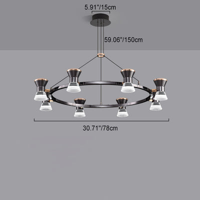 Moderner minimalistischer runder LED-Kronleuchter aus Metall, Aluminium und Acryl für Wohnzimmer 