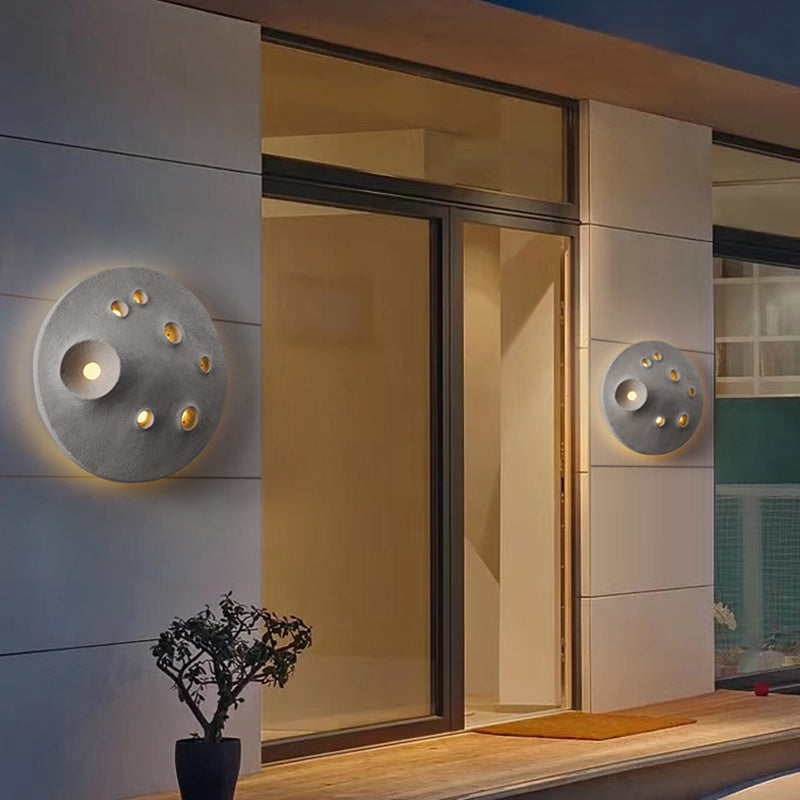 Contemporary Creative Moon Round Concrete LED Wall Sconce Lamp For Outdoor Patio