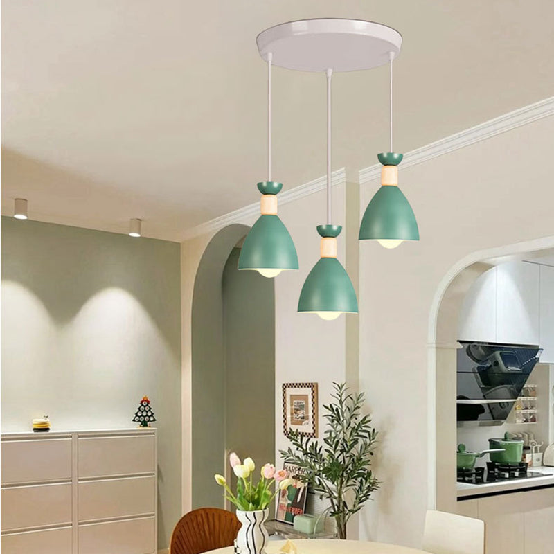 Modern Minimalist Half Oval Iron Wood 3-Light Chandelier Island Light For Dining Room