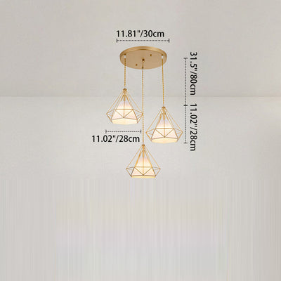 Contemporary Creative Pyramid Cone Iron Fabric 3-Light Chandelier Island Light For Dining Room