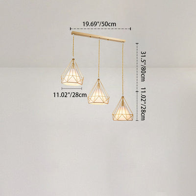 Contemporary Creative Pyramid Cone Iron Fabric 3-Light Chandelier Island Light For Dining Room