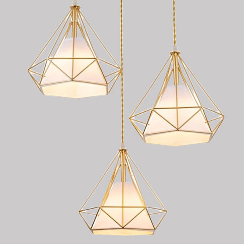 Contemporary Creative Pyramid Cone Iron Fabric 3-Light Chandelier Island Light For Dining Room