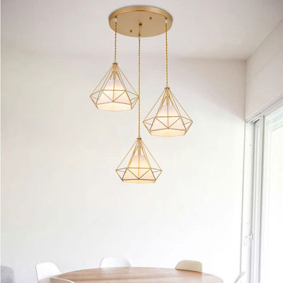 Contemporary Creative Pyramid Cone Iron Fabric 3-Light Chandelier Island Light For Dining Room