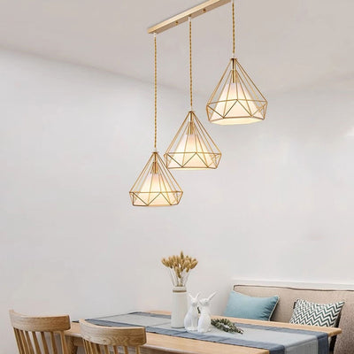 Contemporary Creative Pyramid Cone Iron Fabric 3-Light Chandelier Island Light For Dining Room