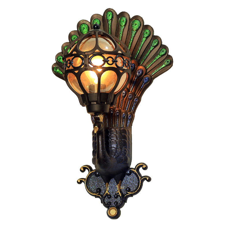 Contemporary Creative Peacock Sphere Aluminum Metal Glass 1-Light Wall Sconce Lamp For Hallway