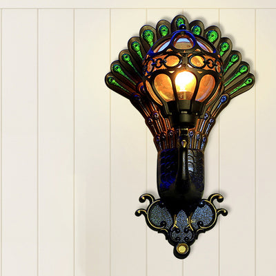 Contemporary Creative Peacock Sphere Aluminum Metal Glass 1-Light Wall Sconce Lamp For Hallway