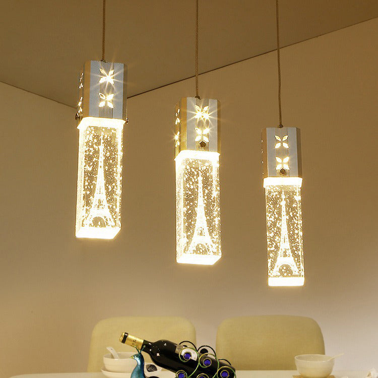 Contemporary Creative Long Strip Aluminum Stainless Steel Crysta LED Chandelier For Living Room