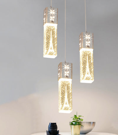 Contemporary Creative Long Strip Aluminum Stainless Steel Crysta LED Chandelier For Living Room