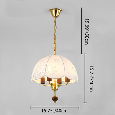 Traditional French Dome Fabric Iron Solid Wood 4-Light Pendant Light For Bedroom