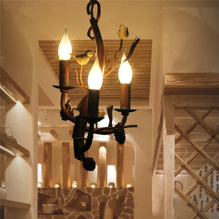 Contemporary Creative Candle Iron Resin 3/5 Light Chandelier For Living Room