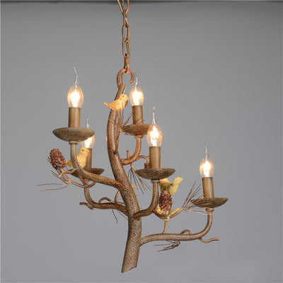 Contemporary Creative Candle Iron Resin 3/5 Light Chandelier For Living Room