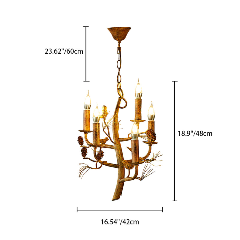 Contemporary Creative Candle Iron Resin 3/5 Light Chandelier For Living Room