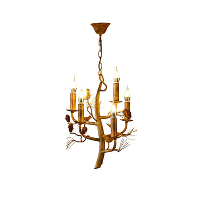 Contemporary Creative Candle Iron Resin 3/5 Light Chandelier For Living Room