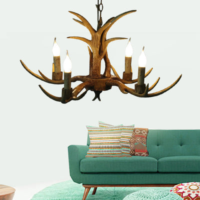 Contemporary Creative Candle Iron Resin 3/5 Light Chandelier For Living Room