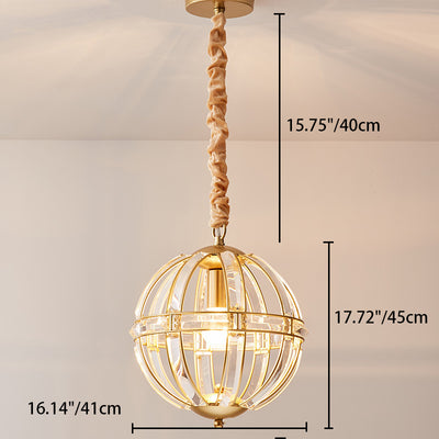 Moderne Luxus Kugel Eisen Kristall 3-Licht Pendelleuchte für Wohnzimmer 