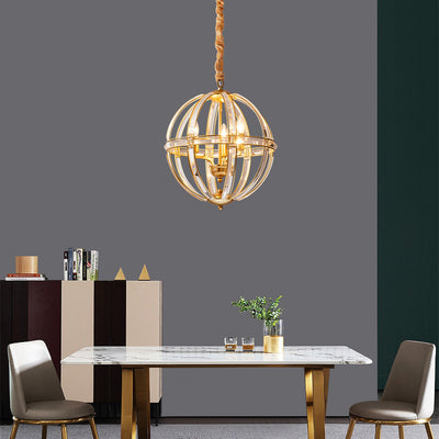 Moderne Luxus Kugel Eisen Kristall 3-Licht Pendelleuchte für Wohnzimmer 