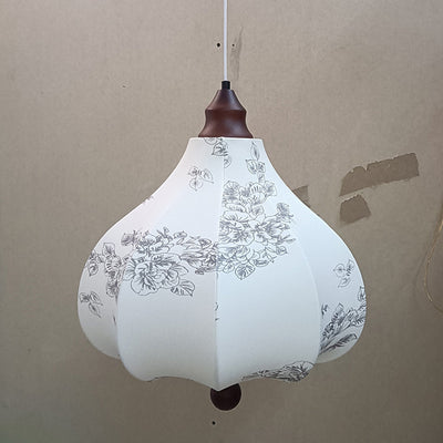 Traditional French Chestnut Iron Fabric Ash Wood 1-Light Pendant Light For Bedroom