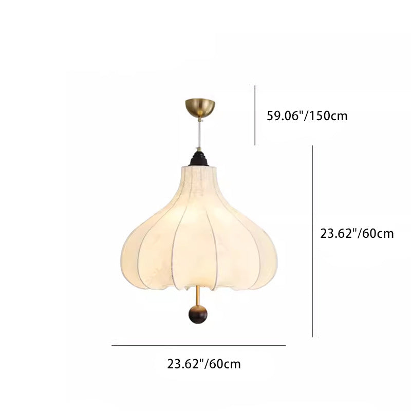 Traditional French Chestnut Iron Fabric Ash Wood 1-Light Pendant Light For Bedroom