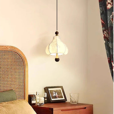 Traditional French Chestnut Iron Fabric Ash Wood 1-Light Pendant Light For Bedroom