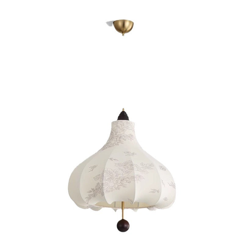 Traditional French Chestnut Iron Fabric Ash Wood 1-Light Pendant Light For Bedroom