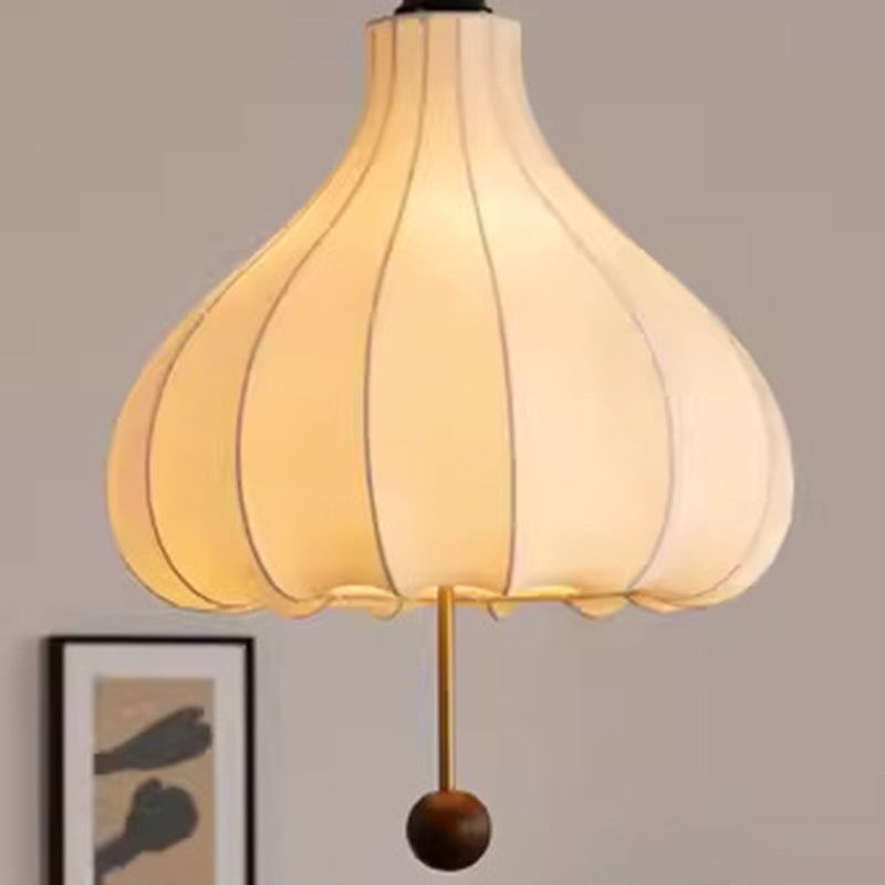 Traditional French Chestnut Iron Fabric Ash Wood 1-Light Pendant Light For Bedroom