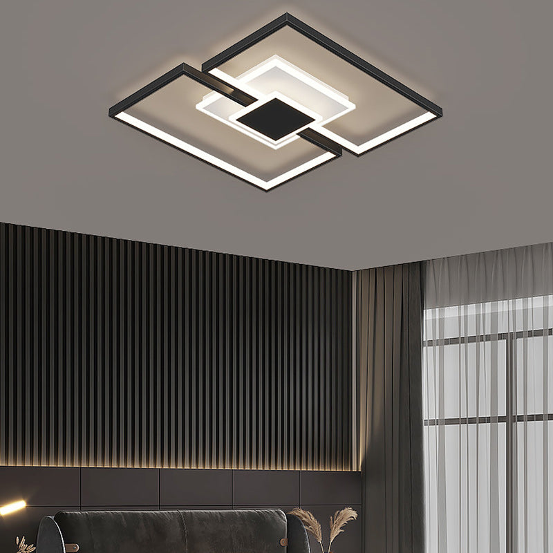 Contemporary Scandinavian Square Iron Acrylic LED Flush Mount Ceiling Light For Bedroom