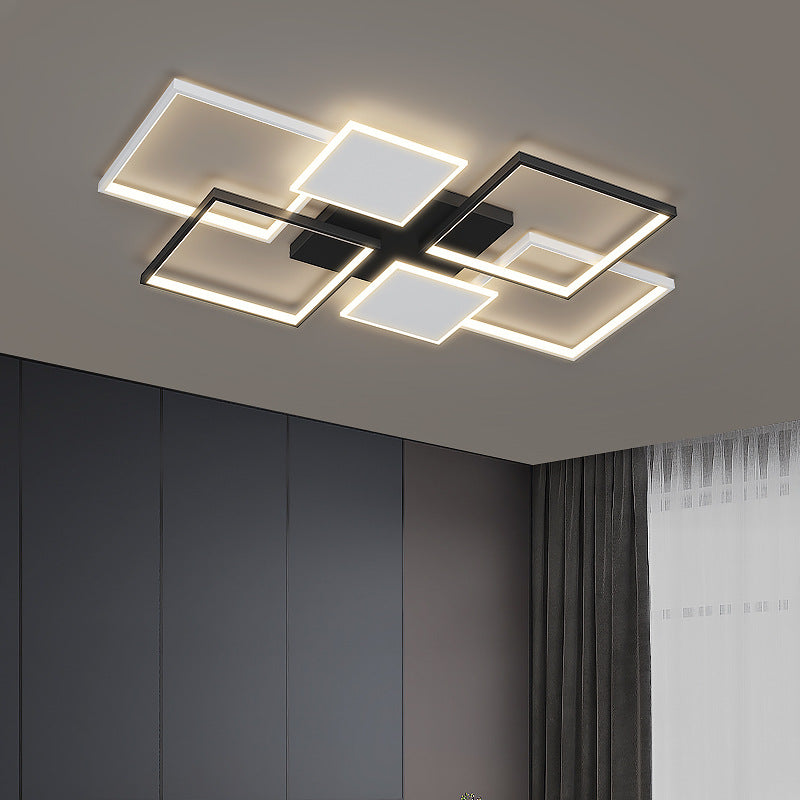 Contemporary Scandinavian Square Iron Acrylic LED Flush Mount Ceiling Light For Bedroom