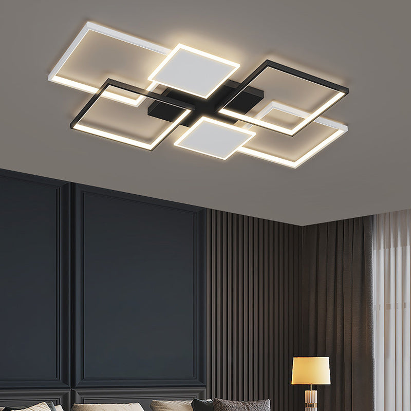 Contemporary Scandinavian Square Iron Acrylic LED Flush Mount Ceiling Light For Bedroom