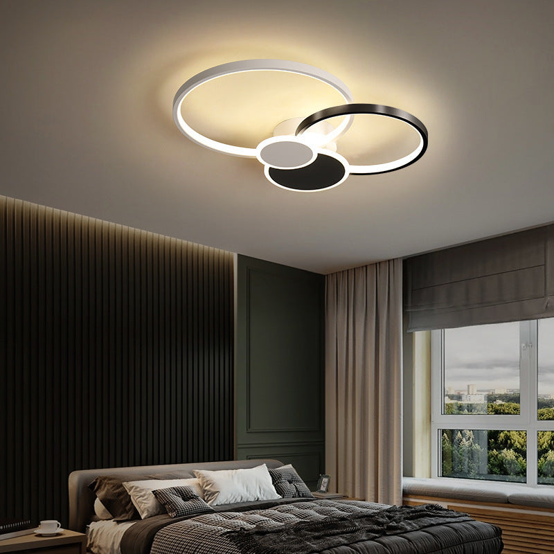 Modern Minimalist Circle Iron Silicone Acrylic LED Semi-Flush Mount Ceiling Light For Bedroom