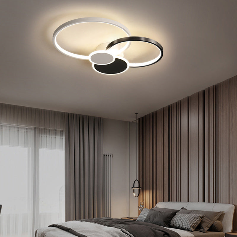 Modern Minimalist Circle Iron Silicone Acrylic LED Semi-Flush Mount Ceiling Light For Bedroom