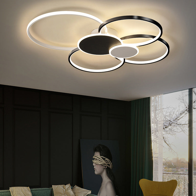 Modern Minimalist Circle Iron Silicone Acrylic LED Semi-Flush Mount Ceiling Light For Bedroom