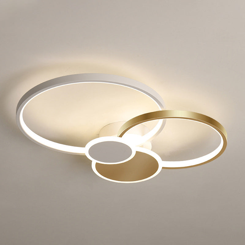 Modern Minimalist Circle Iron Silicone Acrylic LED Semi-Flush Mount Ceiling Light For Bedroom