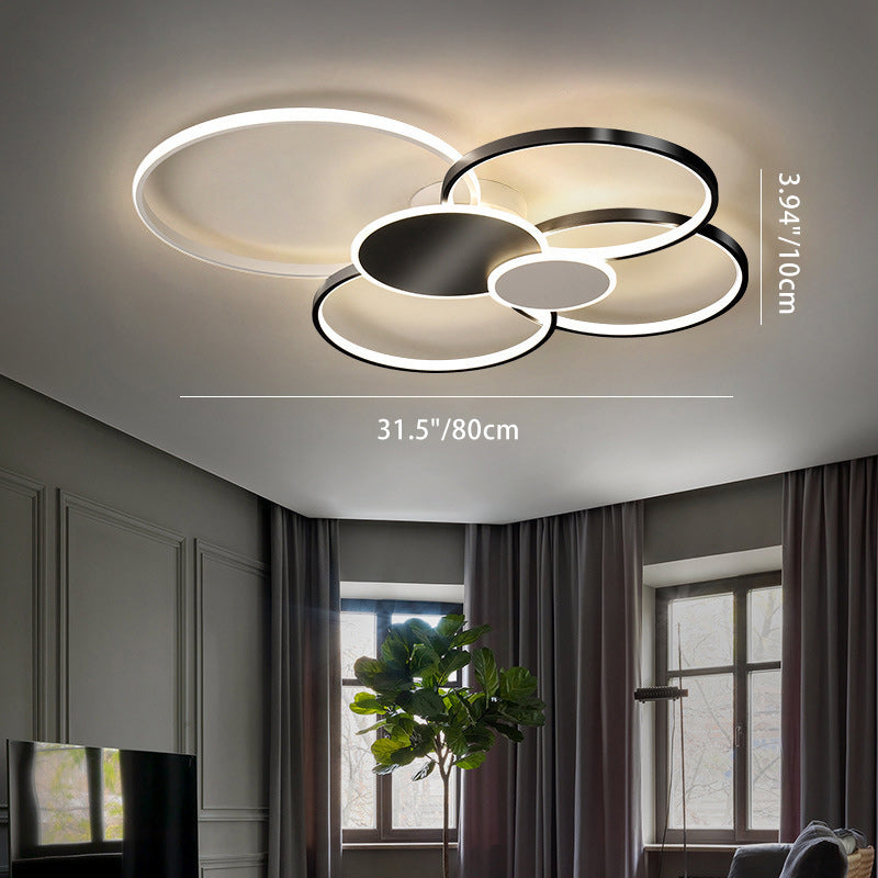 Modern Minimalist Circle Iron Silicone Acrylic LED Semi-Flush Mount Ceiling Light For Bedroom