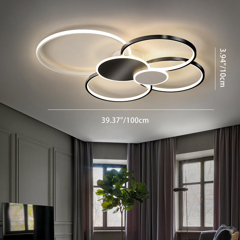 Modern Minimalist Circle Iron Silicone Acrylic LED Semi-Flush Mount Ceiling Light For Bedroom