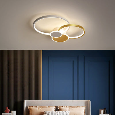 Modern Minimalist Circle Iron Silicone Acrylic LED Semi-Flush Mount Ceiling Light For Bedroom