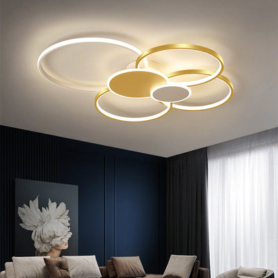 Modern Minimalist Circle Iron Silicone Acrylic LED Semi-Flush Mount Ceiling Light For Bedroom