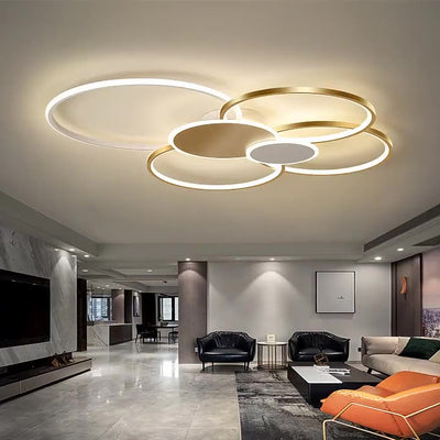 Modern Minimalist Circle Iron Silicone Acrylic LED Semi-Flush Mount Ceiling Light For Bedroom